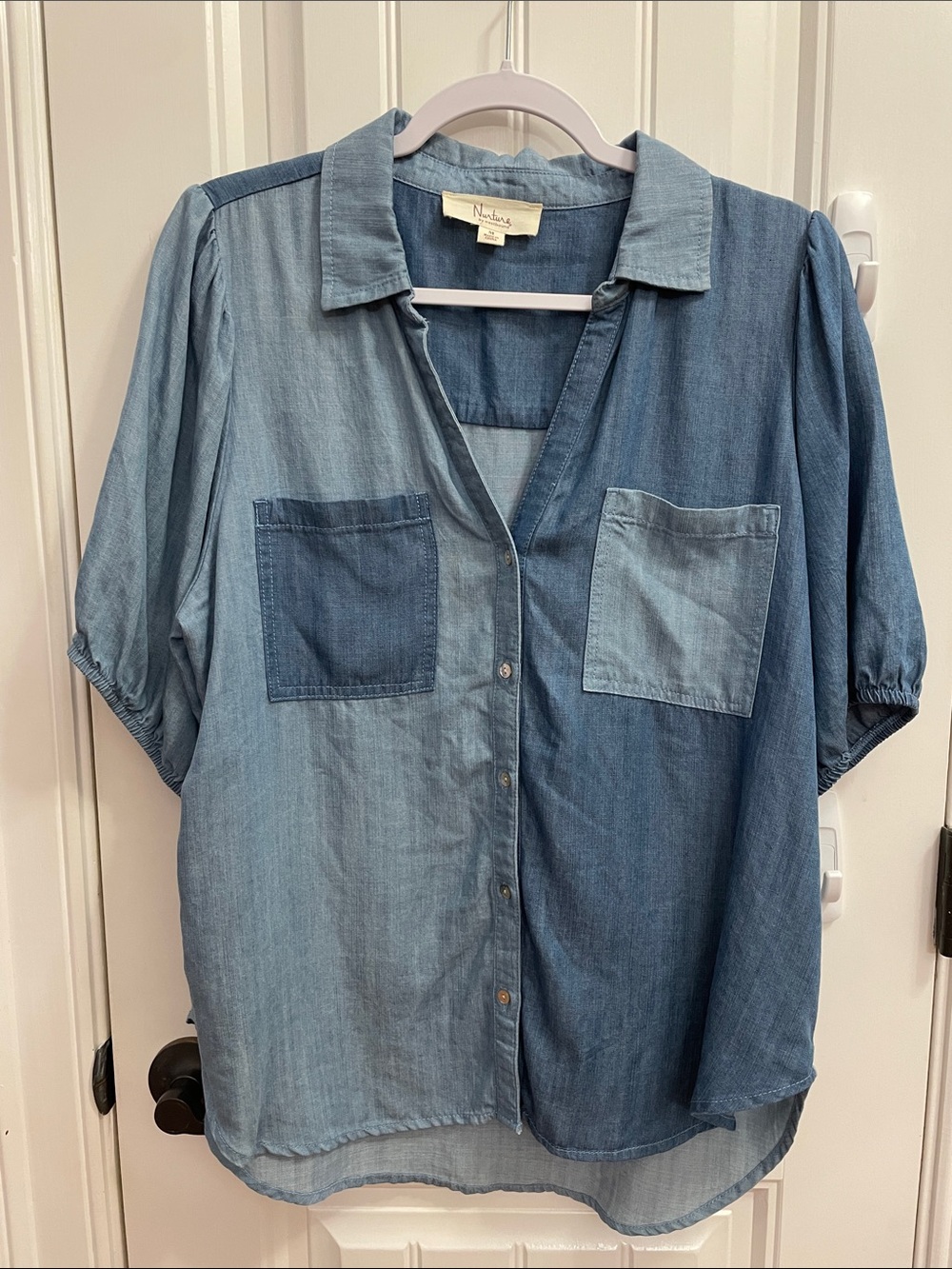 Nurture Denim Two-Tone Light and Medium Blue Blouse